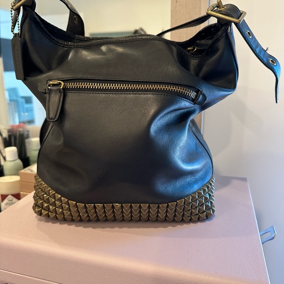 Coach Black Leather Bag with Gold Studs - Picture 9 of 14
